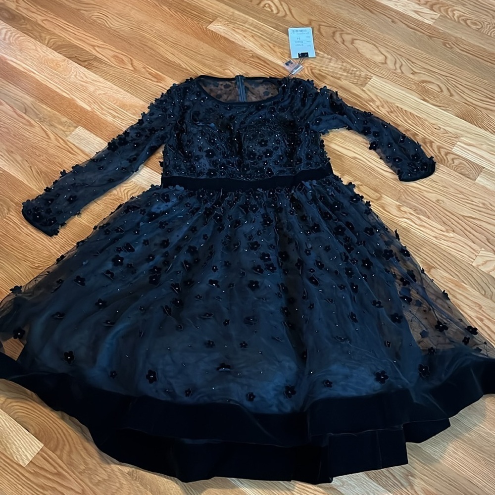 Mac Duggal Embellished Illusion High Neck Long Sleeve Fit & Flare Size 14 NWT - Picture 5 of 13